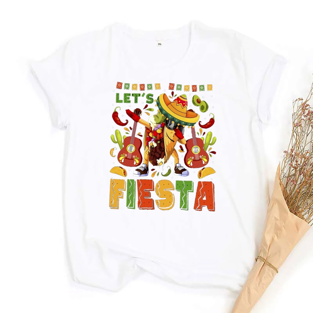 Mexican Hat Print T-shirt, Casual Short Sleeve Crew Neck Top for Spring & Summer Women's Clothing Mexican Fiesta Party Shirts