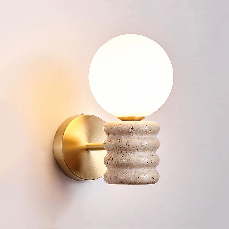 Japanese Fresh Natural Yellow Travertine Home Stay Living Room Wall Lamp Nordic Creative Design Sense Room Decoration LED Lights