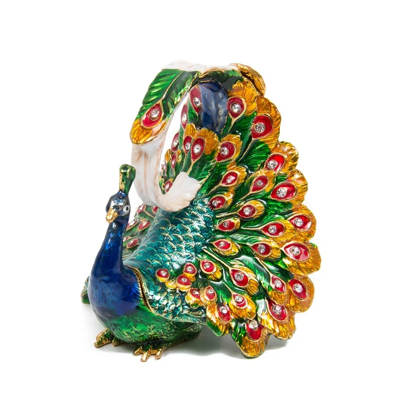 QIFU Unique Peacock Design Figurine Jewelry Trinket Box for Home Decor