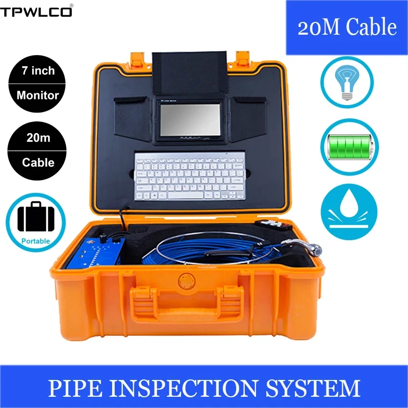 

25mm HD 1080P Inspection Camera Head 7inch LCD Monitor Drain Sewer Pipeline Industrial Endoscope System With Keyboard Waterproof