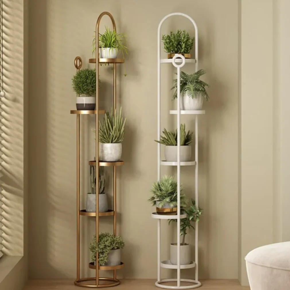 #Metal Plant Stand & Flower Pot Rack 5-Layer Wheeled Storage Shelves Durable Iron Frame Easy Assembly Modern Design