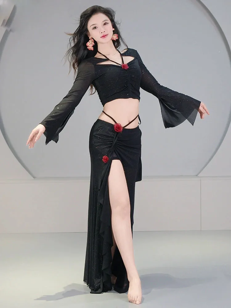 جديد الفرنسية المحكمة نمط ملابس رقص البطن تنورة طويلة + أعلى مجموعات الرقص الشرقي ملابس النساء ملابس الرقص الشرقي الدرس