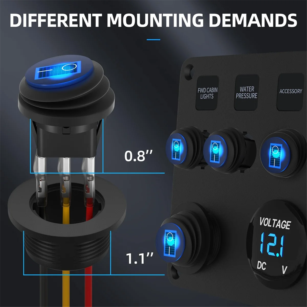 방수 해양 라운드 토글 스위치, LED 조명 온 오프 스위치, 헤비 듀티 3 색, 12V 20A UL 등록, 신제품