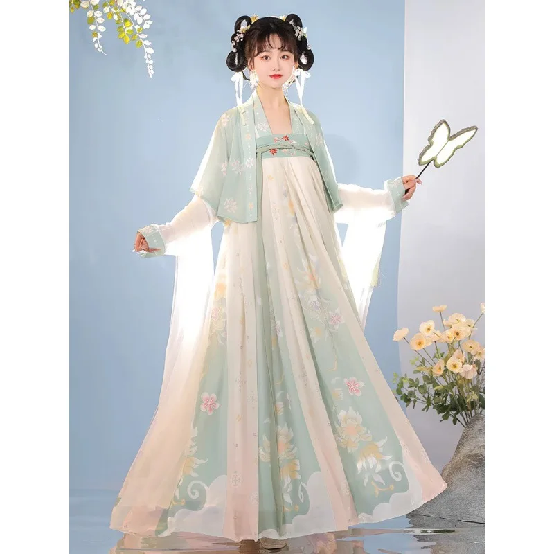 Tang improved chest-length one-piece printing and dyeing spring and summer daily chest-length suit Tang Dynasty Hanfu