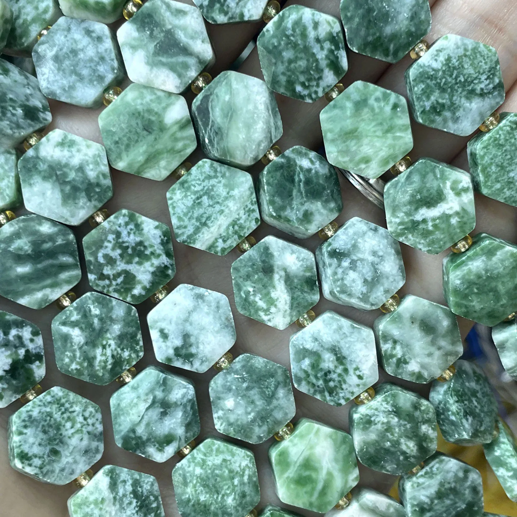 12 mm Naturstein, facettiert, sechseckig, Aventurin, Quarz, Jade, Abstandsperlen für die Schmuckherstellung, DIY-Armband, Halskette, Zubehör – Detail 16