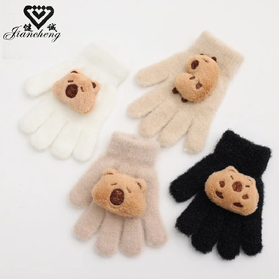 

Cartoon Kabibara Cute Children Winter Gloves Soft Fur Gloves for Warmth Baby Winter Protection Five-Finger Gloves