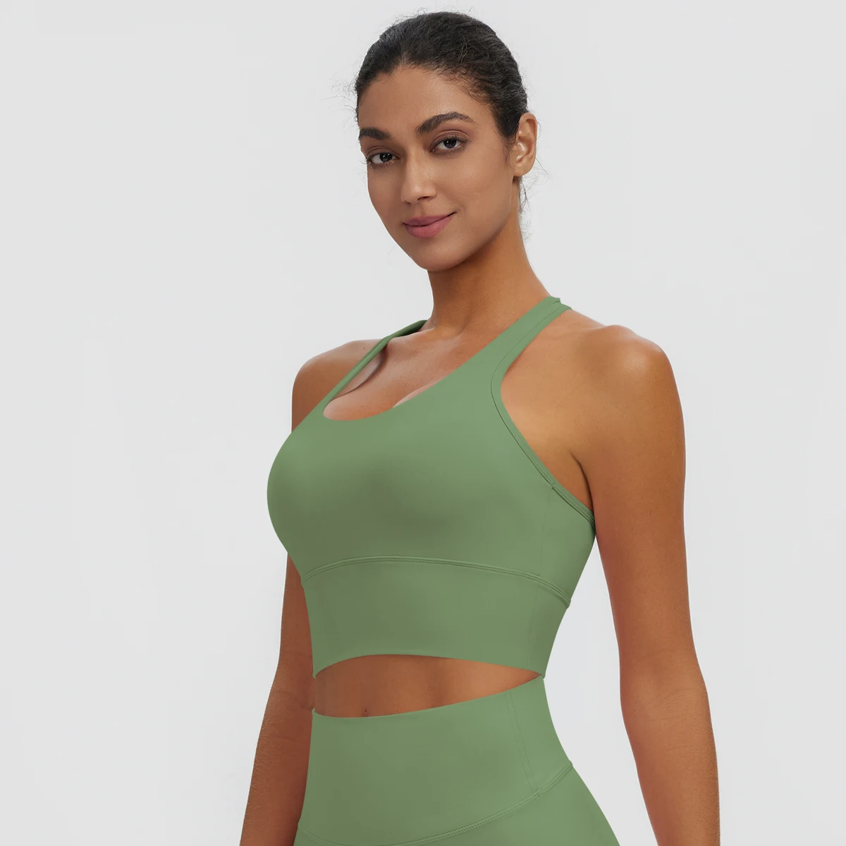 Rooftrellen Damen Einfarbige Yoga-Weste mit Raffung, schönem Rücken, I-förmigem Design, Yoga-Top mit Brustpolster, stoßfestes Workout-Top – Detail 40
