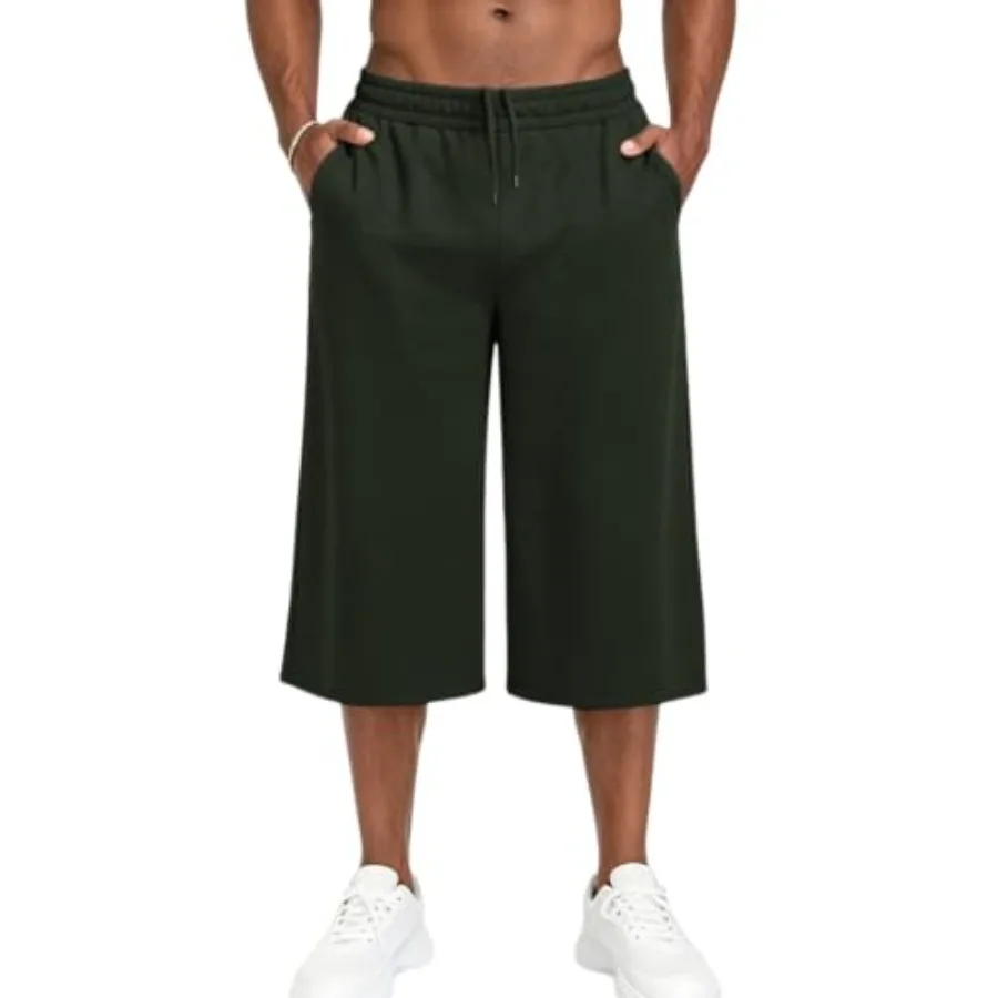 Mens Baggy Sweat Shorts Athletic Capri Pant Basketball Gym Below Knee Lounge Drawstring Shorts with Pockets