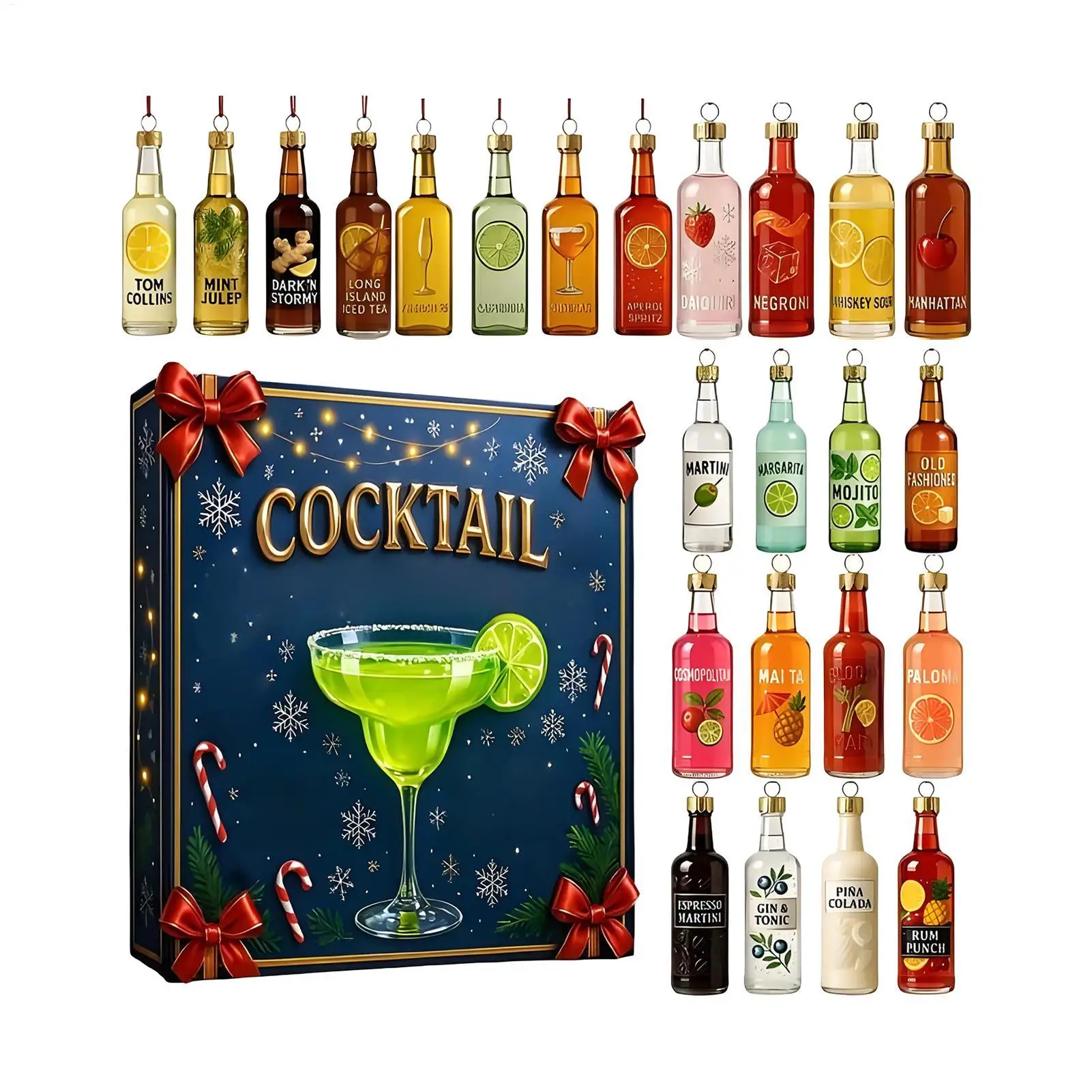 2025 Weihnachten Advent 2D flacher Acryl-Cocktail-Anhänger, 24 Tage Weihnachtsdekoration, Ornamente, Countdown-Kalender, Weihnachtsgeschenk