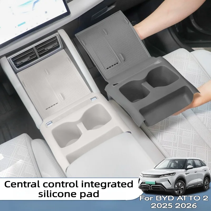 Für BYD ATTO 2 2025 2026 Mittelkonsole Kabelloses Ladegerät Silikonmatte All-in-One Getränkehalter-Pad Rutschfeste Auto-Accessoires