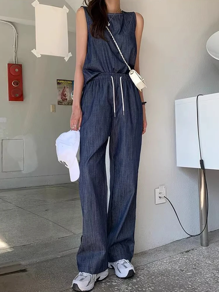 

Шикарный летний винтажный джинсовый жилет с дизайном Bal, широкие брюки с высокой талией, женский модный комплект, высококачественный хлопковый материал