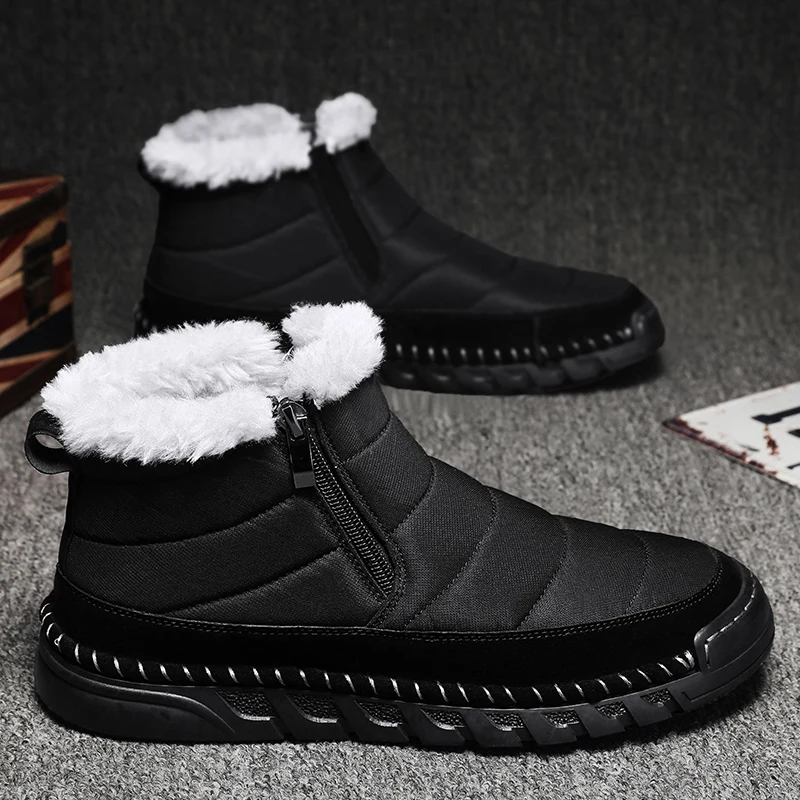 Large Size 46 Men's Winter Thermal Snow Boots Anti-Slip Warm Fleece Lined Ankle Boots Outdoor Cotton Trekking Shoes Cold Weather