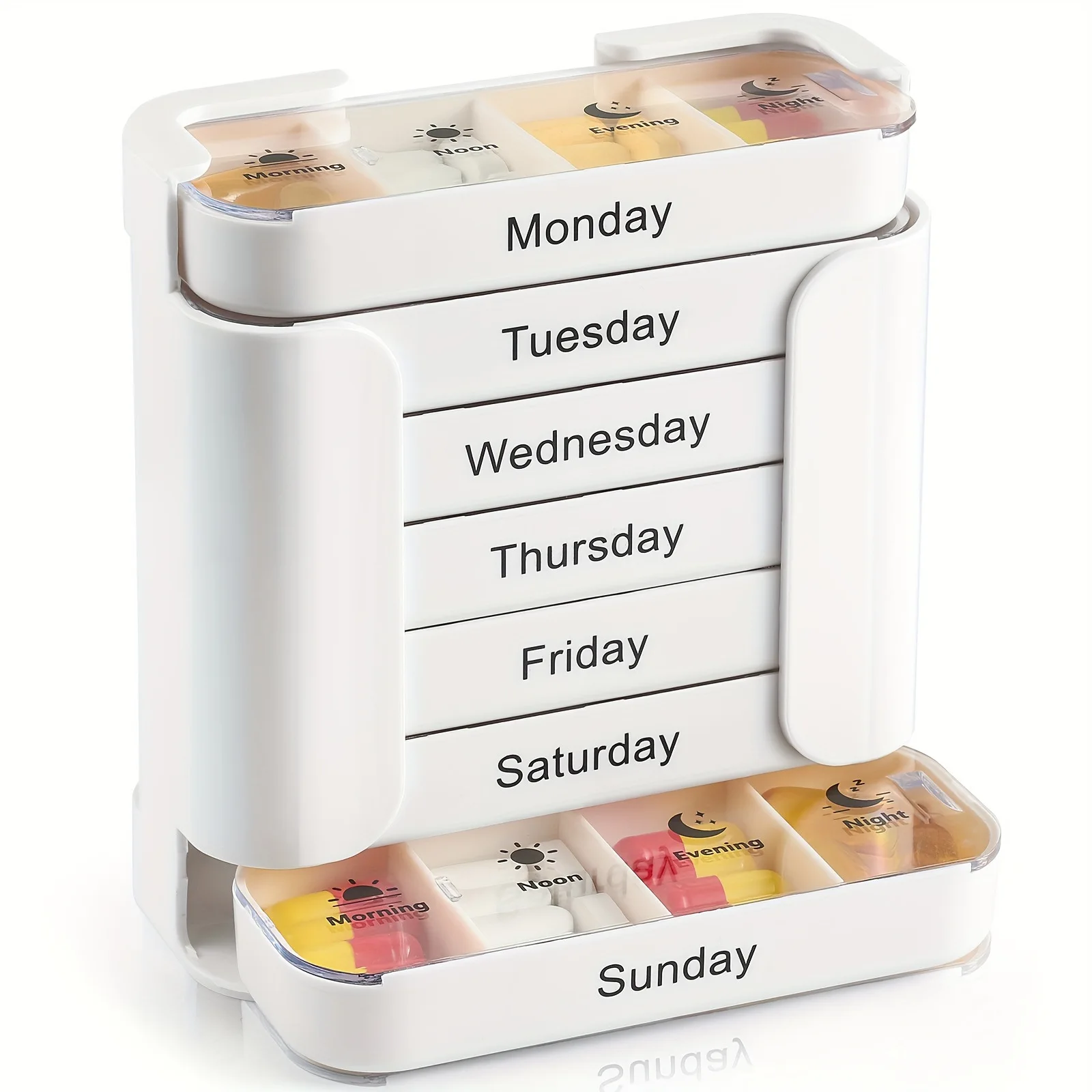 

1pc Weekly Pill Organizer Compact Design Portable 7day Slots Medicine Box for Morning Noon Evening & Night Medication Management