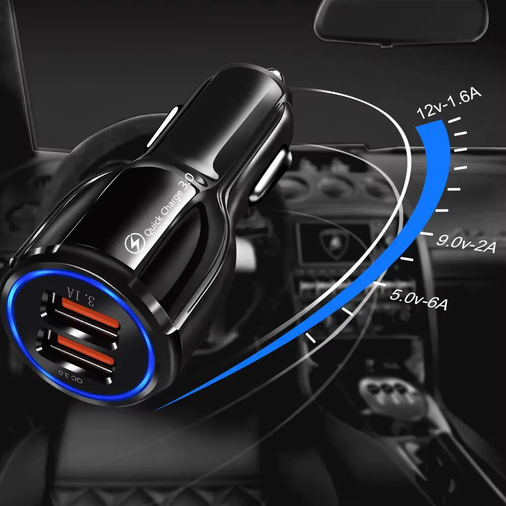 SEAMETAL Car Charger Double USB Charge Port Fast Charging Quick Charge 3.0 Cigarette Lighter Adapter For Xiaomi Huawei Iphone