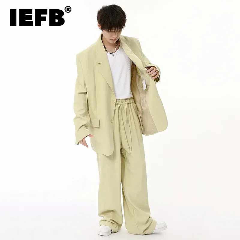 IEFB Korean Style Men\'s Suit Sets Single Breasted Blazer Straight Elastic Waist Male Pants New Summer Casual Men Set 2024 9C6591