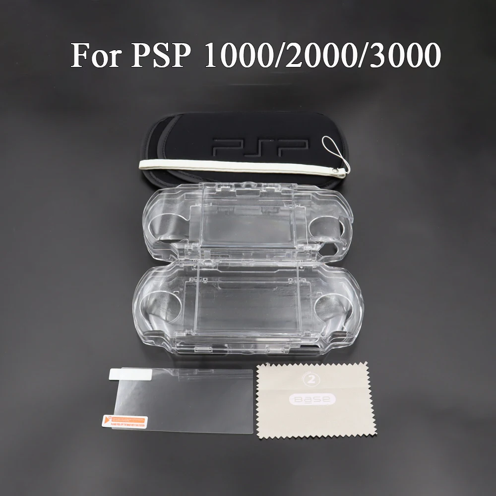 Per PSP 1000 2000 3000 Custodia da trasporto Custodia con cordino da polso Cover rigida trasparente Shell e pellicola protettiva per schermo