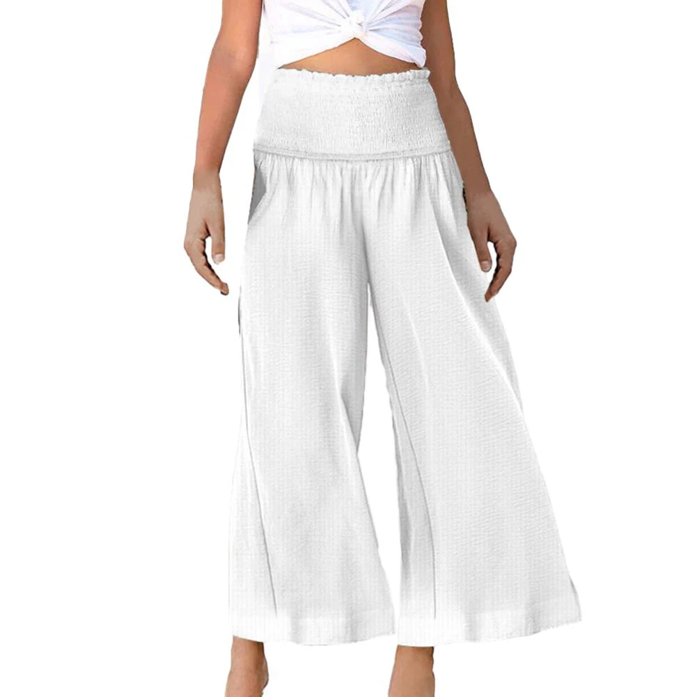 Fashion Daily Indoor Women Pants Trousers Beach Elegant Cotton High Waist Linen Loose Solid Color Wide Leg Long