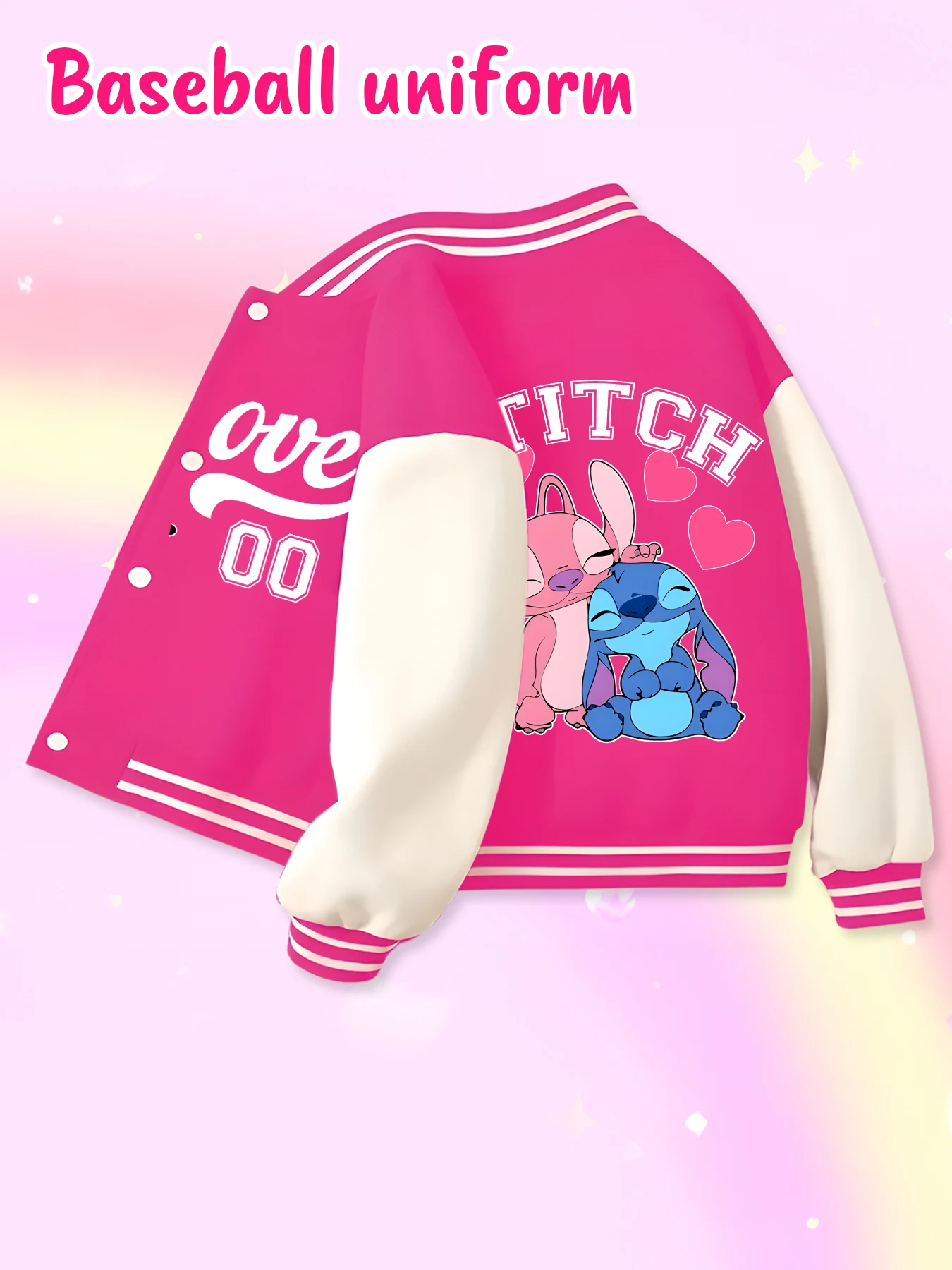 Disney fashion trend baseball jacket, suitable for daily sports and casual wear, printed with cute Stitch pattern, nice gift.