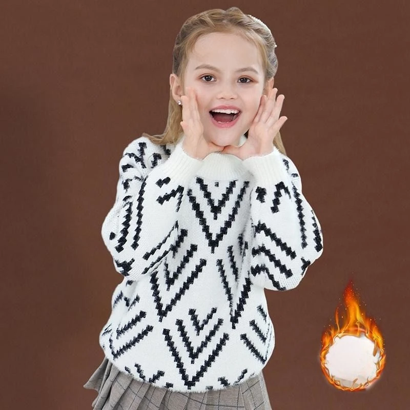 

Girls Sweater Thickened Autumn and Winter New Fashionable and Good-looking Children's Knitted Sweater Girls Top Sweet and Cute 6