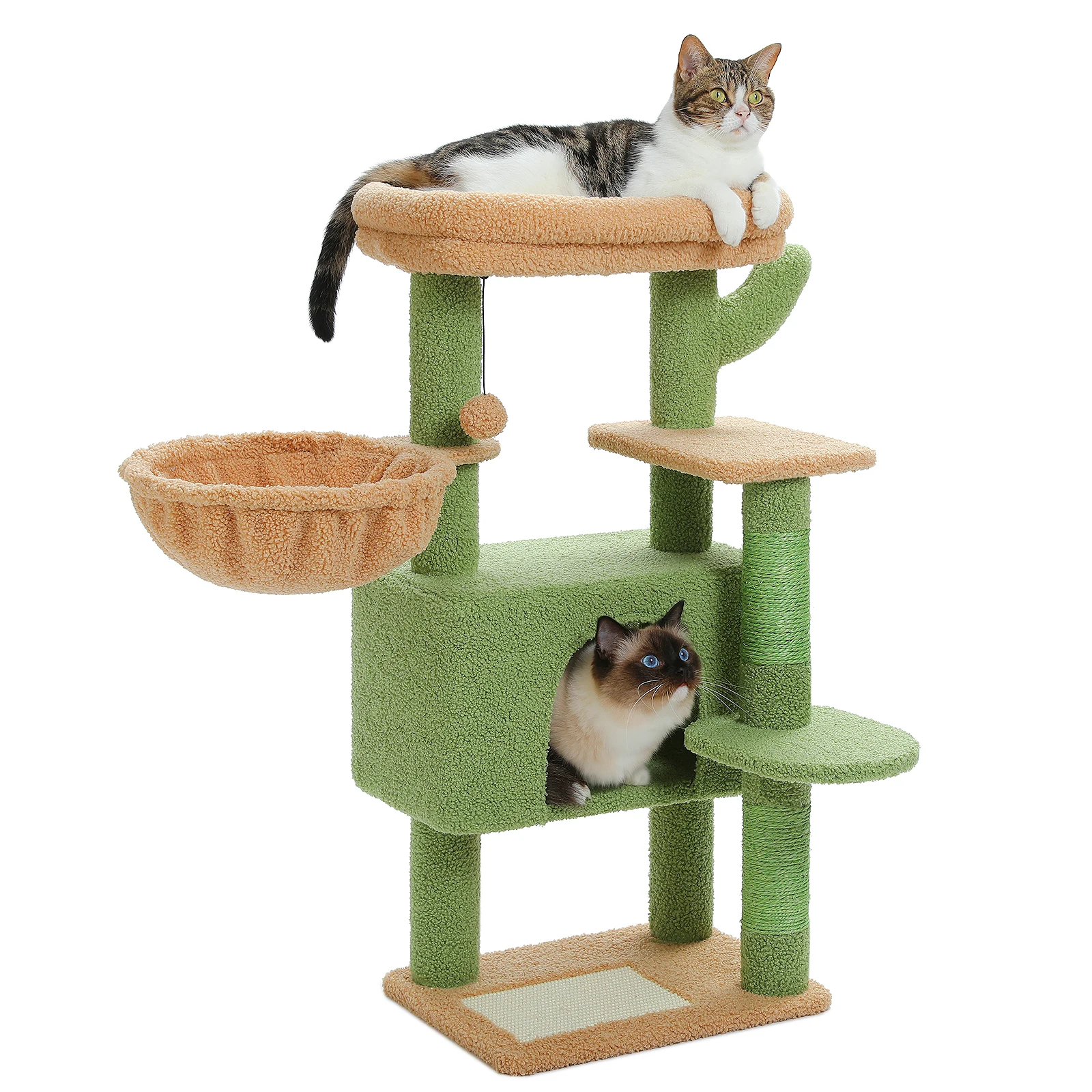 

Green Cat Tree Tower Multi-Level Fun Double Safety Anti-topping Strap,Cozy Hammock,Top Perch,Condo Ample Resting Places for Cats