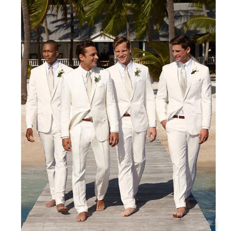 

Modern White Slim Fit Wedding Suits One Button Notched Lapel Button Fly Groom Wear Custom Made Men's Business Clothes