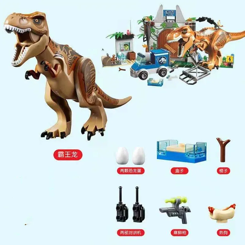 Conjuntos moc compatíveis série dinossauro blocos de construção t. rex breakout indominus rex presentes do feriado das crianças montagem brinquedos 10758