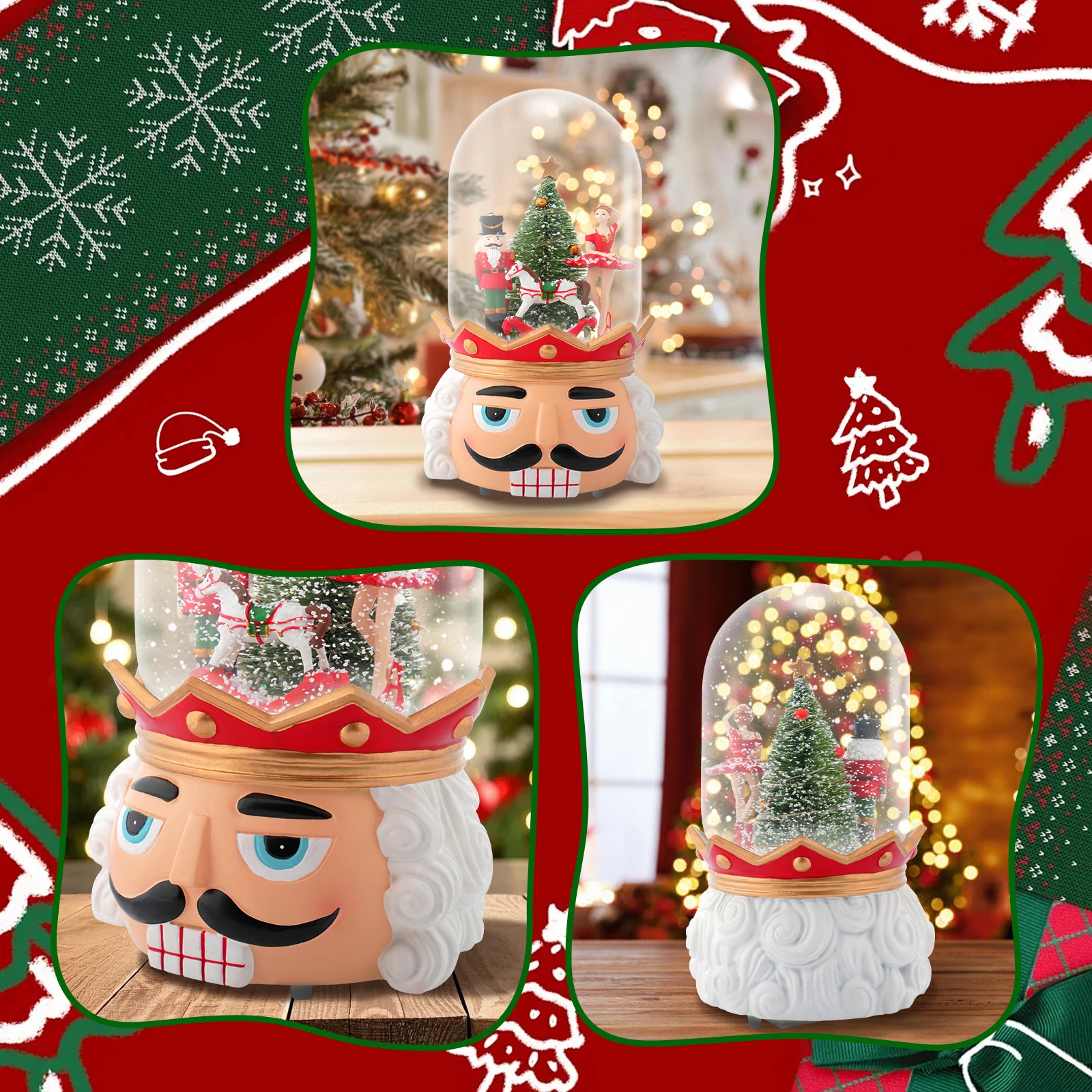 

Christmas Snow Globe with Music, Walnut Soldier & Tree, Dancing Girl Musical Holiday Home Decor, Perfect Gift