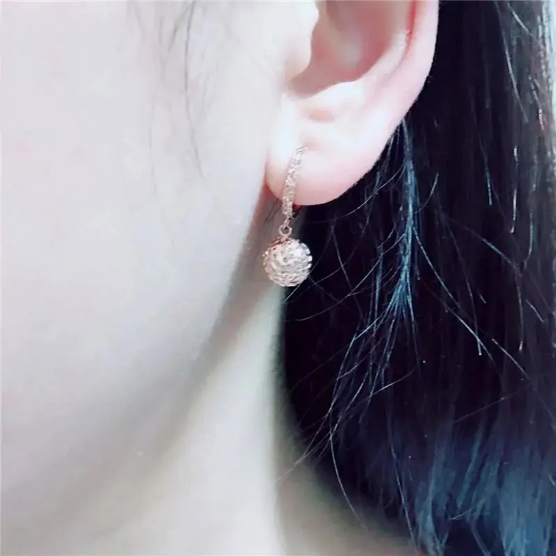 585 Purple Gold earrings for women New Classic Fashion 14K Rose Gold Shiny Round Hollow Out Dinner Party Jewelry Gift