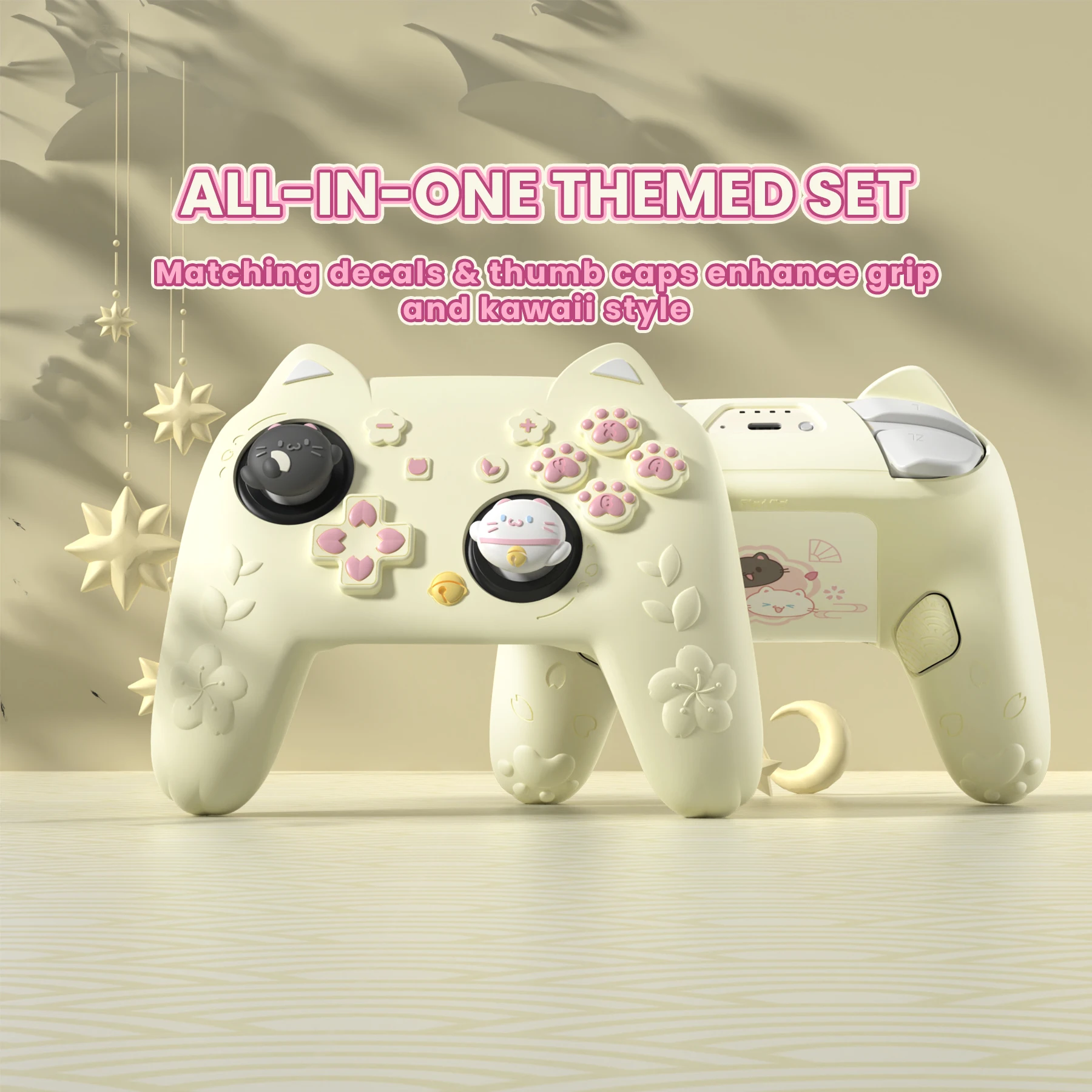 

PlayVital for Nintendo Switch 2 Pro Controller Silicone Cover – Cherry Blossoms Kitten Cute Protective Skin Case w/ Accessories