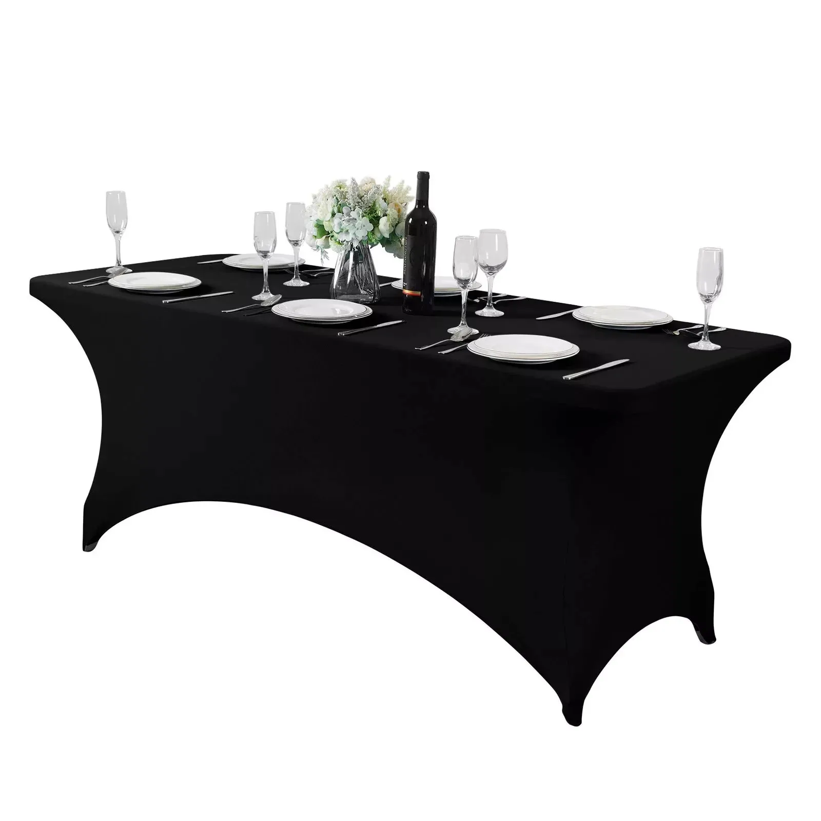 

2Pack, 6FT Spandex Table Cover Fitted Rectangular Tablecloth 2PC 6FT Black
