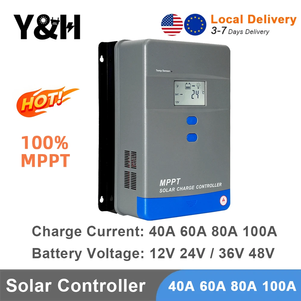 

[US DE in Stock] Y&H MPPT 40A 60A 80A 100A Solar Charge Controller 12V 24V 36V 48V Auto Solar Regulator for Lead-acid Lifepo4