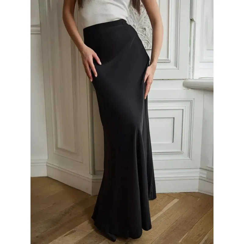 

Летняя атласная длинная юбка макси с завышенной талией, женская, приталенная, с пэчворком, модная, элегантная, уличная, повседневная, однотонная, 2026