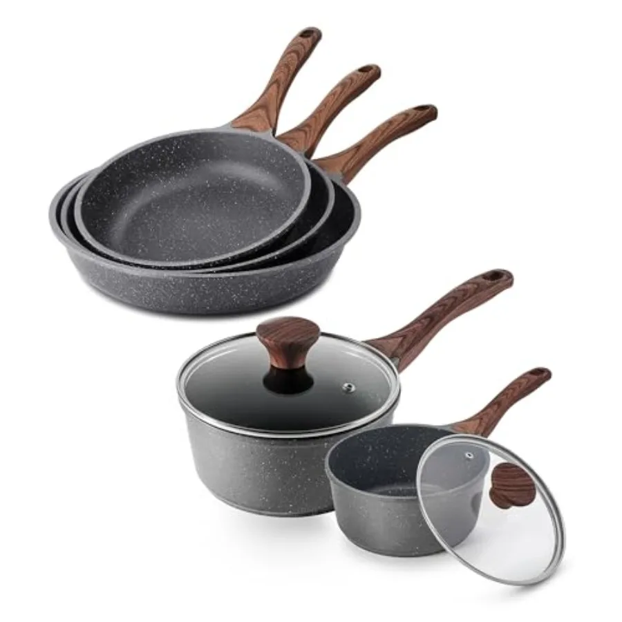 

Nonstick Cookware Set with Swiss Granite Coating for Perfect Omelette Making Includes 9.5+11+12.5 Inch Fry Pans and 1.5QT + 2.5