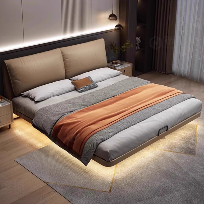 Modern Genuine Leather Bed Floating Minimalist High Quality Luxury Confortable Bed Wedding Luxury Aesthetics Muebles Furniture