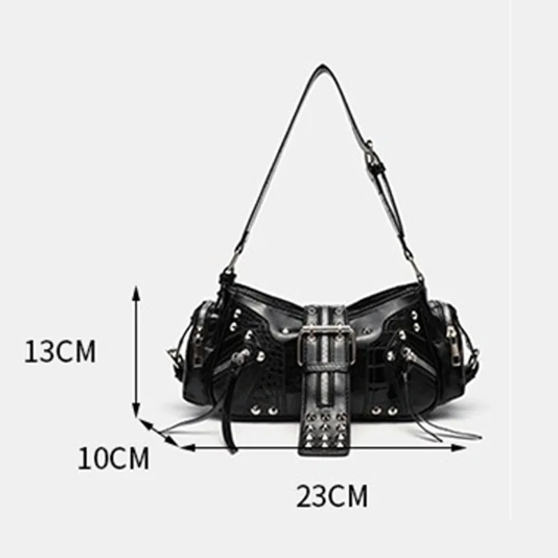 Y2k Punk Vintage Shoulder Purse Women Leather Gothic Rivet Handbag