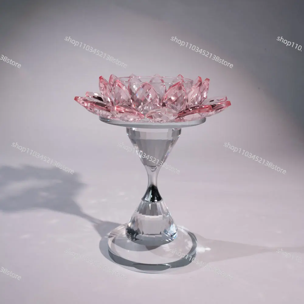 Crystal Lotus Candle Holder Aromatherapy Base Glass Handicrafts Crystal Flower Candlestick Candle Stick Holder Home Decoration