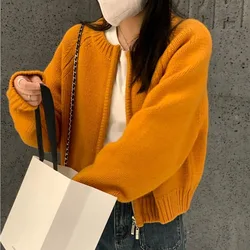 Sweater Coat Korean Fashion Soft Slim Fit Jacket Knitted Cardigan Women's Spring Autumn New Round Neck Cashmere