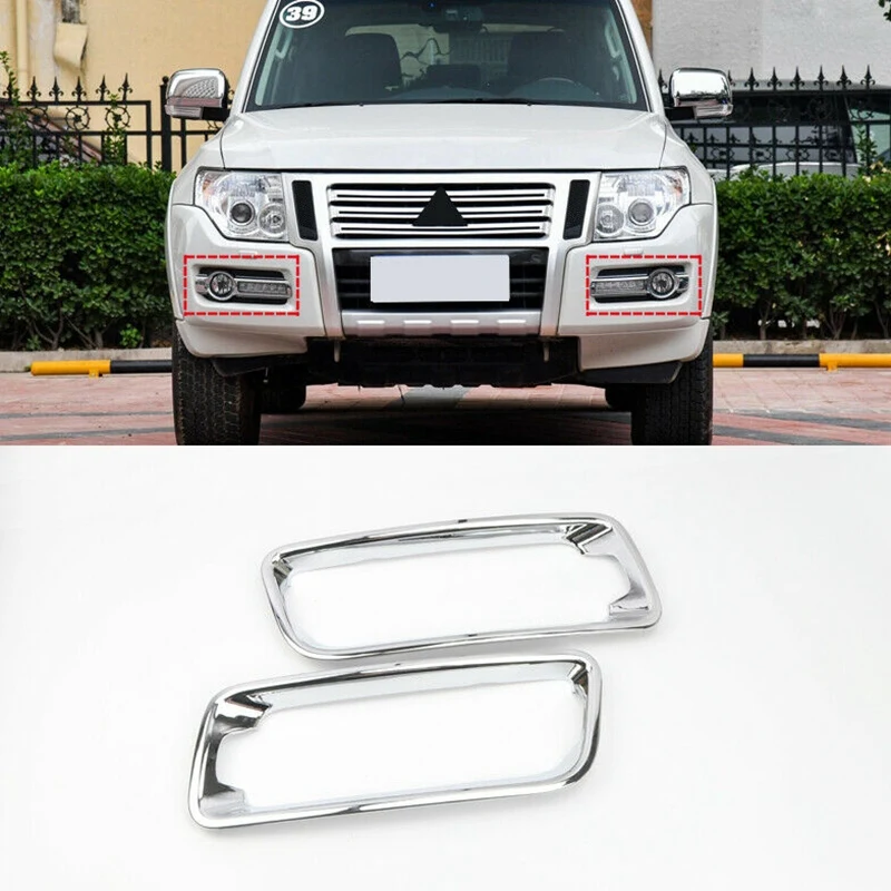 Front Fog Light Lamp Cover Trim for Mitsubishi Pajero 3 4 IV V73 V77 V80 V93 V95 V97 V98 Silver