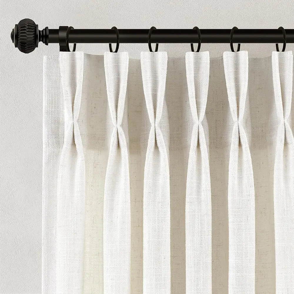 

90 Natural Cream Linen Pinch Pleat Curtains, 2-Panel Set for Living/Dining/Bedroom, Floor-to-Ceiling Semi-Sheer Drapes