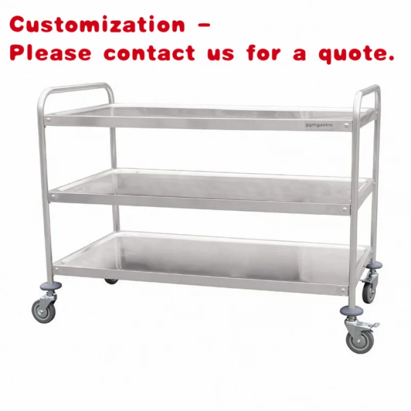 custom.Stainless Steel Catering Trolley Folding Food Trolley Cleaning Cart Mobile 3 Layer Food Trolley
