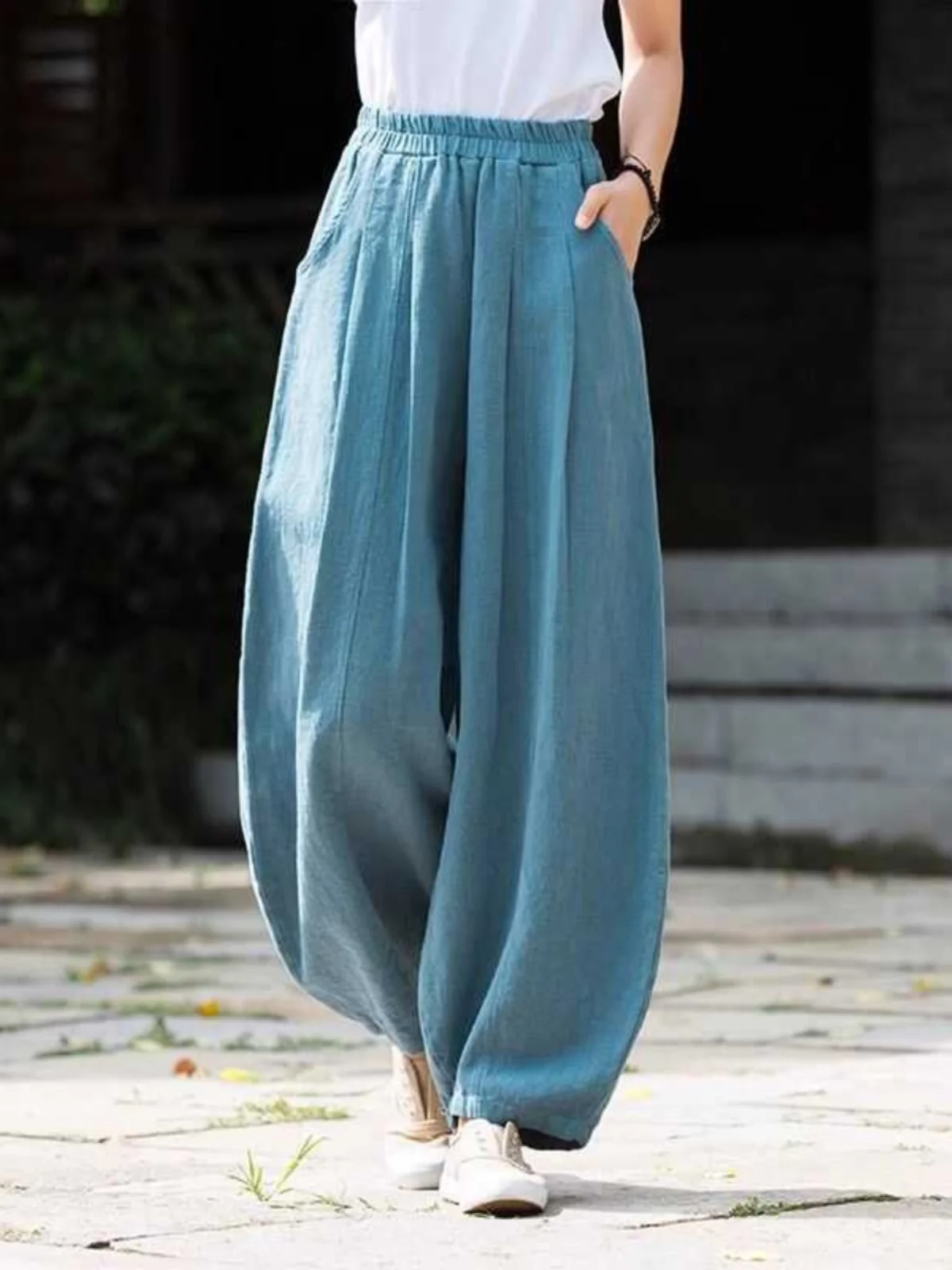سراويل فانوس فضفاضة جديدة من القطن والكتان للصيف للسيدات بنمط رفيع فني عتيق ضيق وواسع الساق سراويل طويلة غير رسمية