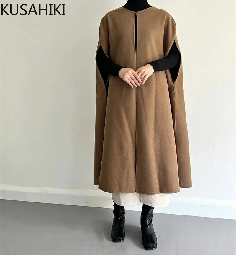 KUSAHIKI 2024 Autumn Winter New Women's Clothing Japanese Niche Causal Solid Color Waistcoat Medium Long Woolen Vest