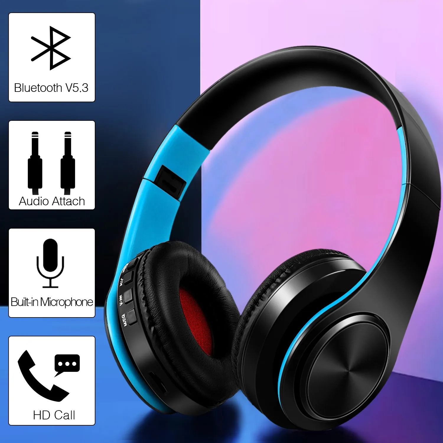 Cinque colori cuffie senza fili Bluetooth cuffie Stereo cuffie supporto scheda SD con microfono per Xiaomi Iphone Sumsamg Tablet