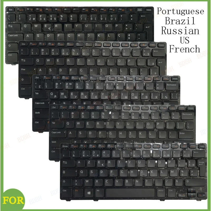 Novo teclado português/estadunidense/russo/francês/brasileiro para Dell Inspiron 5423 14z-5423 14Z 3360 1618l 13Z-5323 5323 Vostro 3360 V3360
