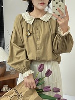 Mori kei clothing Japanese retro lace collar long sleeve shirts blouses women cotton large size tops lolita plus size clothes