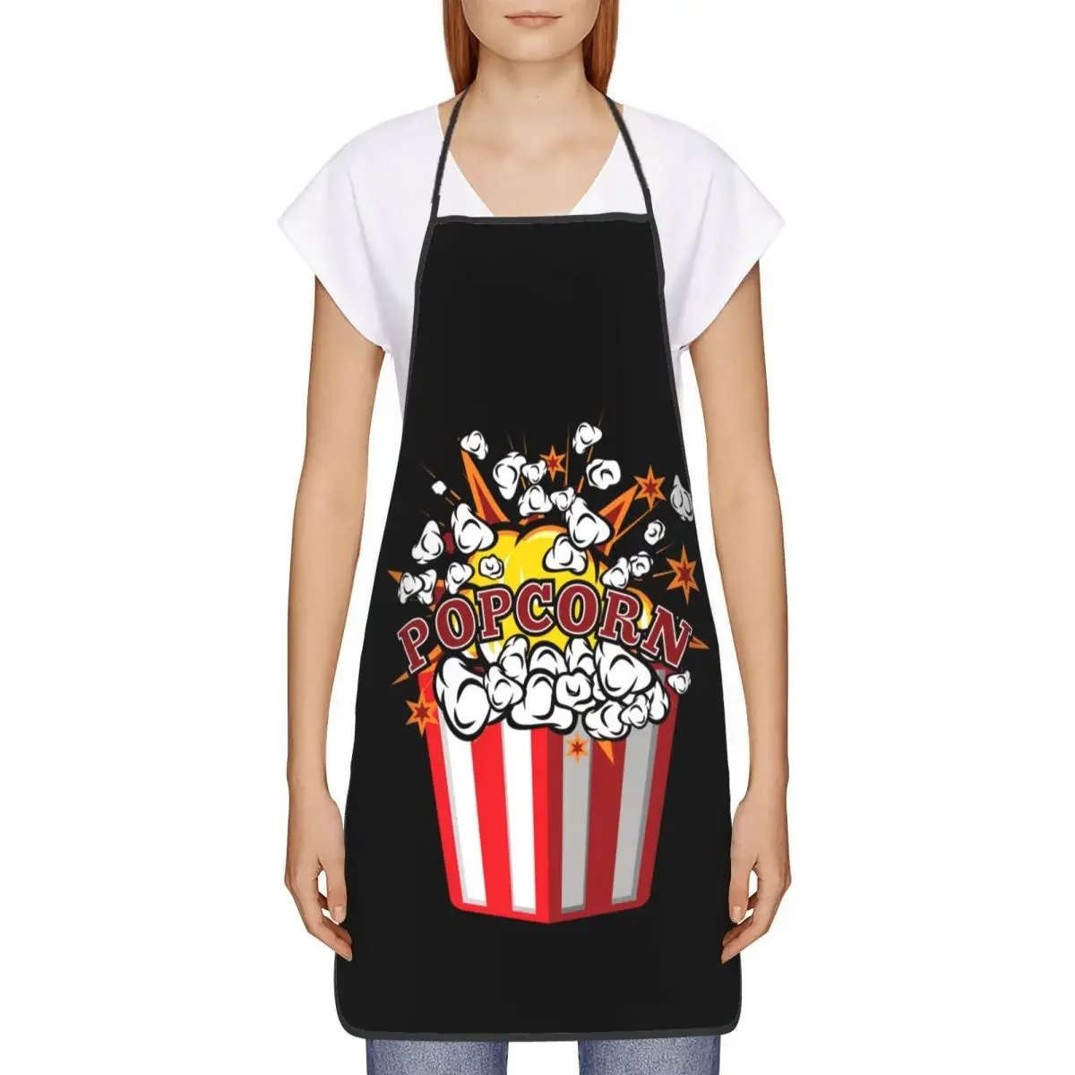 Funny Cartoon Popcorn Bib Apron Men Women Unisex Kitchen Chef Movie Day Snacks Tablier Cuisine for Cooking Baking Painting