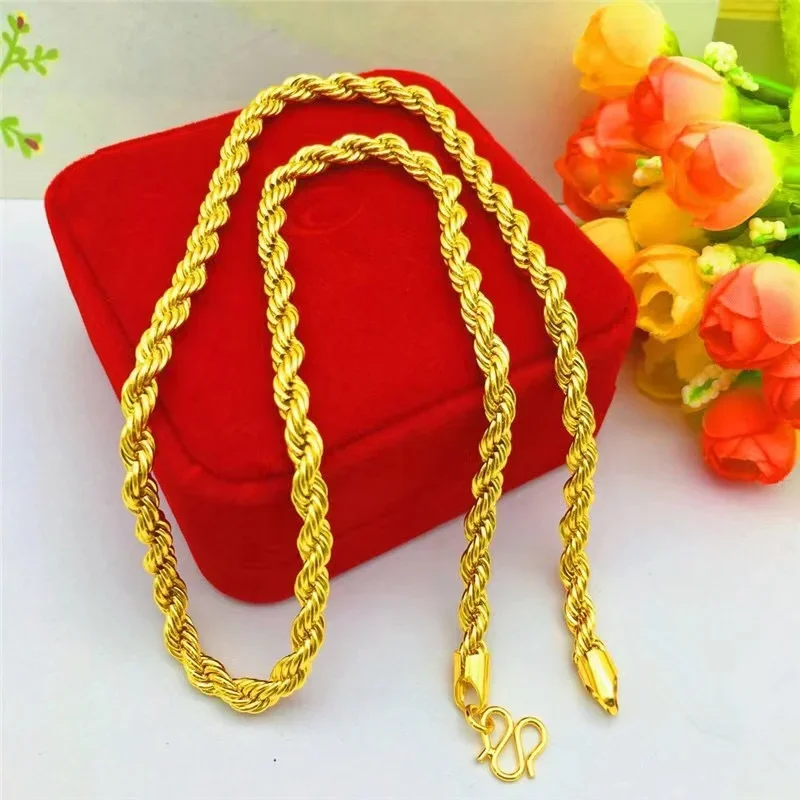 High quality AU750 gold necklace twisted 18K necklace for men and women lucky boss chain necklace 60 cm long