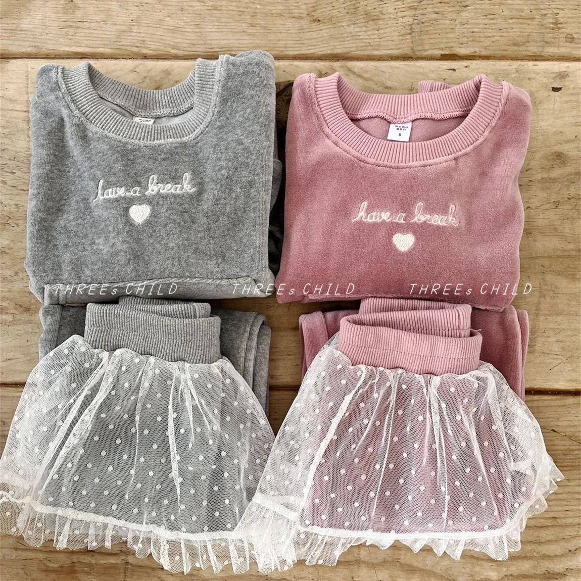 New Autumn Winter Set for Children Cute and Casual for Girls Comfortable and Versatile Yarn Skirt Pants Sweatshirt Two-piece Set
