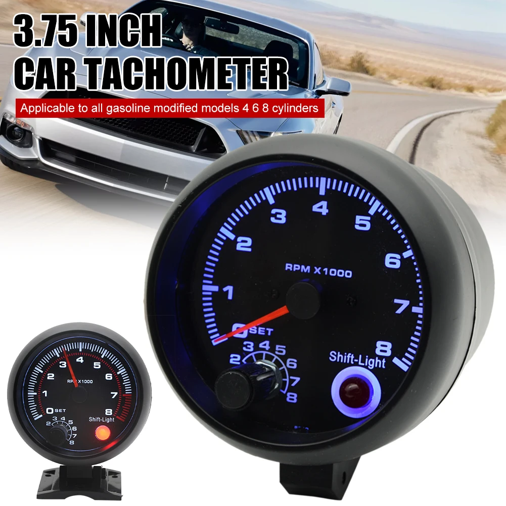 3.75 inch Universal Car Tachometer 12V 0-8000 RPM Engine Speed Gauge with Warning Light for 4/6/8 Cylinder Engine Accessories