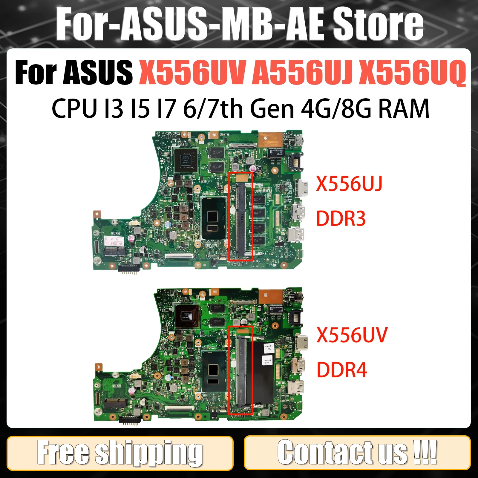 X556UV For ASUS X556UQ X556URK X556UJ X556UQK X556UF X556UR Laptop Motherboard CPU I3 I5 I7 6th/7th Gen DDR3L/DDR4 920M